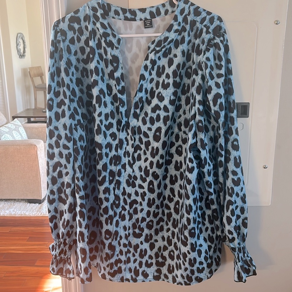 Leopard Print Blue Blouse